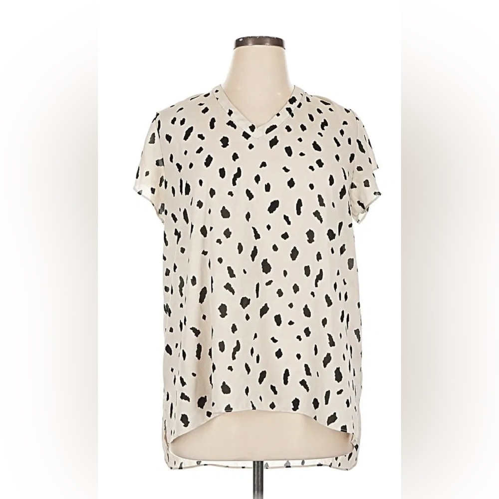 Everleigh Blouse Black and Cream Spotted V-Neck Short Sleeve Blouse 2X NWT
